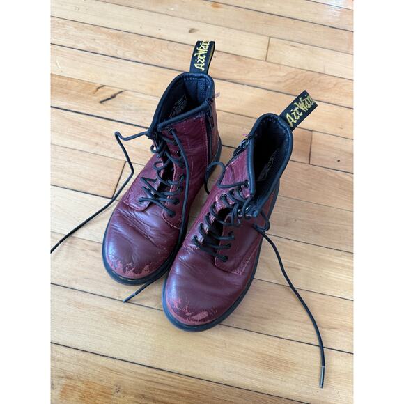 Dr Martens cherry red distressed combat boots - Picture 2 of 7